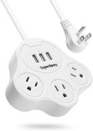 🐾 superdanny power strip with 3 usb ports and 3 outlets, 5 ft flat plug extension cord, charging station for home, office, travel, dorm essentials, cruise ship, cat paw-shaped design, white logo