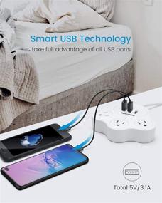 img 3 attached to 🐾 Superdanny Power Strip with 3 USB Ports and 3 Outlets, 5 FT Flat Plug Extension Cord, Charging Station for Home, Office, Travel, Dorm Essentials, Cruise Ship, Cat Paw-Shaped Design, White