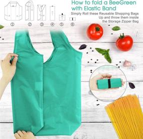 img 2 attached to 👜 BeeGreen 10 Pack Colorful Reusable Grocery Bags - Foldable, Machine Washable, Bulk Shopping Totes - Extra Large 50LBS Capacity, Zipper Storage Bag - Sturdy & Lightweight Polyester Fabric