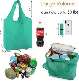 img 3 attached to 👜 BeeGreen 10 Pack Colorful Reusable Grocery Bags - Foldable, Machine Washable, Bulk Shopping Totes - Extra Large 50LBS Capacity, Zipper Storage Bag - Sturdy & Lightweight Polyester Fabric