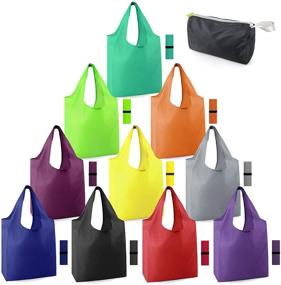 img 4 attached to 👜 BeeGreen 10 Pack Colorful Reusable Grocery Bags - Foldable, Machine Washable, Bulk Shopping Totes - Extra Large 50LBS Capacity, Zipper Storage Bag - Sturdy & Lightweight Polyester Fabric