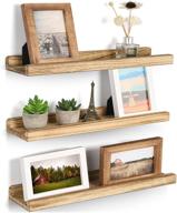 📚 emfogo wall shelves with ledge: rustic floating shelves set of 3 for stylish storage and display - 16.9 inch wood picture shelf in carbonized black logo