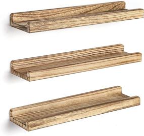 img 3 attached to 📚 Emfogo Wall Shelves with Ledge: Rustic Floating Shelves Set of 3 for Stylish Storage and Display - 16.9 inch Wood Picture Shelf in Carbonized Black