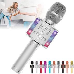 img 4 attached to Amazmic Kids Karaoke Microphone Machine Toy - Bluetooth Portable Wireless Karaoke Machine 🎤 with LED Lights - Ideal Gift for Children and Adults Birthday Party, Home KTV (Silver)