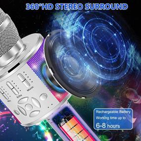 img 1 attached to Amazmic Kids Karaoke Microphone Machine Toy - Bluetooth Portable Wireless Karaoke Machine 🎤 with LED Lights - Ideal Gift for Children and Adults Birthday Party, Home KTV (Silver)