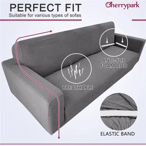 img 1 attached to 🛋 Cherrypark Premium Water Repellent Sofa Cover: Super Soft & Pet Proof Slipcover for 3 Cushion Couch, Breathable & High Stretch - Elastic Straps, Large Size, Light Gray