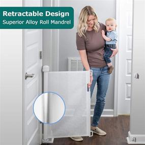 img 3 attached to 🚸 Retractable Baby Gate от YOOFOR: дополнительно широкие, высотой 33 дюйма, расширяемые сетчатые ворота безопасности на 55 дюймов для детей, домашних животных, лестниц, использование внутри и снаружи (белый)