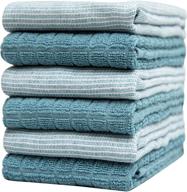 🧼 bumble premium aqua dyed dobby kitchen towels (16”x 28”), soft & highly absorbent with hanging loop, natural ring spun cotton, large tea towels set, 6 pack (380 gms) logo