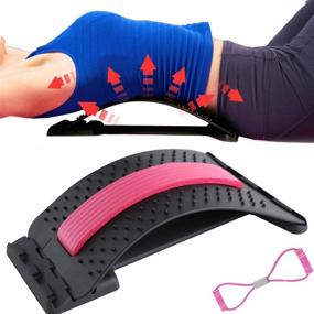 img 4 attached to 🔴 Back Stretcher - Black/Pink Lumbar Pain Relief with 3-level Support & Spinal Stretching - Includes Pink Resistance Band