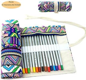 img 2 attached to CREOOGO Colored Pencils Case Wrap Roll Holder For Artist Adult Coloring Travel Portable Canvas Storage Organizer With A Build-In Pouch Bohemian 48 Loops