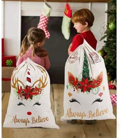 img 2 attached to XinblueCo Christmas Decorations Canvas Drawstring Christmas