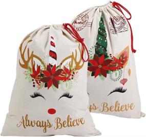 img 4 attached to XinblueCo Christmas Decorations Canvas Drawstring Christmas