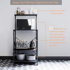 img 2 attached to 🛒 Bestier Kitchen Baker's Rack Island with Storage Shelf - Microwave Stand Rolling Cart on Wheels - Oven Mitts & 10 Side Hooks - 4 Tier Shelves (Black, Gray Duck Mitts): Ultimate Kitchen Organizer