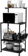 🛒 bestier kitchen baker's rack island with storage shelf - microwave stand rolling cart on wheels - oven mitts & 10 side hooks - 4 tier shelves (black, gray duck mitts): ultimate kitchen organizer logo