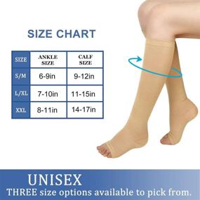 img 1 attached to 🧦 Open Toe Compression Socks for Women: 3 Pairs, Knee High, Toeless, 15-25 mmHg