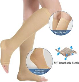 img 2 attached to 🧦 Open Toe Compression Socks for Women: 3 Pairs, Knee High, Toeless, 15-25 mmHg