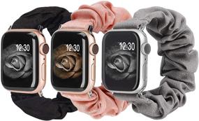 img 4 attached to TOYOUTHS 3 Pack Apple Watch Band Scrunchies 38mm Soft Cloth Elastic Wristbands for Women, Pattern Printed Fabric Bracelets Compatible with IWatch 40mm 41mm SE Series 7 6 5 4 3 2 1, S/M Size