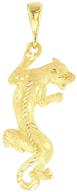 🐆 vertical panther charm animal pendant in 14k yellow gold with textured finish logo