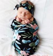 🌸 floral print newborn blanket with matching headband and beanie - stretch wrap swaddle for baby - receiving blanket logo