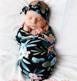 img 3 attached to 🌸 Floral Print Newborn Blanket with Matching Headband and Beanie - Stretch Wrap Swaddle for Baby - Receiving Blanket