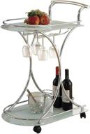 🛒 coaster home furnishings serving cart, chrome and white, 2 frosted glass shelves, 15.75"d x 26.5"w x 33.75"h логотип