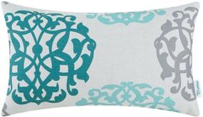 img 4 attached to 🌸 CaliTime Canvas Pillow Cover Case for Couch Sofa Home Decoration - Three-Tone Floral Compass Geometric Design - 12 X 20 Inches - Teal, Duck Egg, Gray