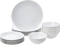 18-piece white porcelain coupe kitchen dinnerware set - plates, dishes, bowls, service for 6 by amazon basics logo