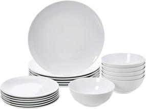 img 4 attached to 18-Piece White Porcelain Coupe Kitchen Dinnerware Set - Plates, Dishes, Bowls, Service for 6 by Amazon Basics