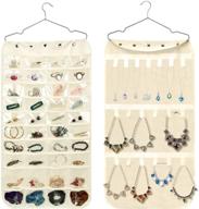 spikg dual-sided hanging jewelry organizer with 40 pockets and 20 magic tape hook and loops - beige necklace holder for rings, bracelet, earrings, and necklace логотип