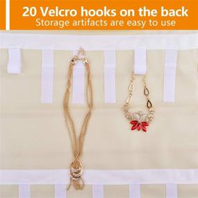 img 2 attached to SPIKG Dual-Sided Hanging Jewelry Organizer with 40 Pockets and 20 Magic Tape Hook and Loops - Beige Necklace Holder for Rings, Bracelet, Earrings, and Necklace