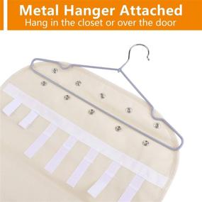 img 1 attached to SPIKG Dual-Sided Hanging Jewelry Organizer with 40 Pockets and 20 Magic Tape Hook and Loops - Beige Necklace Holder for Rings, Bracelet, Earrings, and Necklace