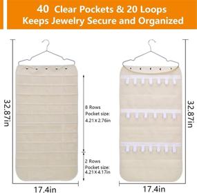 img 3 attached to SPIKG Dual-Sided Hanging Jewelry Organizer with 40 Pockets and 20 Magic Tape Hook and Loops - Beige Necklace Holder for Rings, Bracelet, Earrings, and Necklace