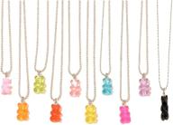 🌈 10 pcs rainbow gummy bear pendant necklaces: colorful transparent resin candy bears with lovely twinkling design for women and girls - cute animal punk party accessories and jewelry gifts logo