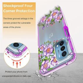 img 1 attached to 🌸 Nord N200 5G Case with Built-in Screen Protector - Clear Floral Design for Women and Girls - Full Body Shockproof TPU Flower Cover - 2 Items Included (Primula/Purple)