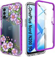 🌸 nord n200 5g case with built-in screen protector - clear floral design for women and girls - full body shockproof tpu flower cover - 2 items included (primula/purple) logo