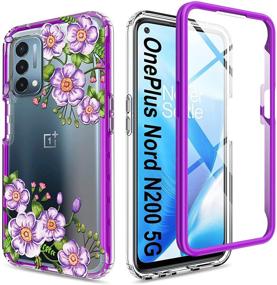 img 4 attached to 🌸 Nord N200 5G Case with Built-in Screen Protector - Clear Floral Design for Women and Girls - Full Body Shockproof TPU Flower Cover - 2 Items Included (Primula/Purple)