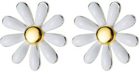 img 3 attached to 🌼 Mariafashion Sterling Silver Two-Tone White Daisy Flower Earrings - Hypoallergenic Studs for Women, Girls, and Kids