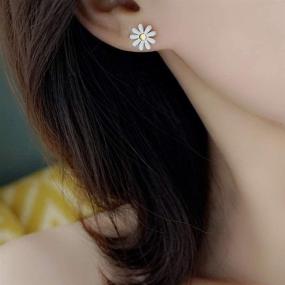 img 1 attached to 🌼 Mariafashion Sterling Silver Two-Tone White Daisy Flower Earrings - Hypoallergenic Studs for Women, Girls, and Kids