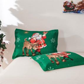 img 1 attached to 🎅 Christmas Bedding Quilts Full/Queen Size - Oliven Green Xmas Santa Elk Bell Bedspread for New Year Gifts - Lightweight Coverlet Blanket for Holiday Home Decor