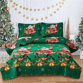 img 4 attached to 🎅 Christmas Bedding Quilts Full/Queen Size - Oliven Green Xmas Santa Elk Bell Bedspread for New Year Gifts - Lightweight Coverlet Blanket for Holiday Home Decor