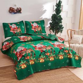 img 3 attached to 🎅 Christmas Bedding Quilts Full/Queen Size - Oliven Green Xmas Santa Elk Bell Bedspread for New Year Gifts - Lightweight Coverlet Blanket for Holiday Home Decor