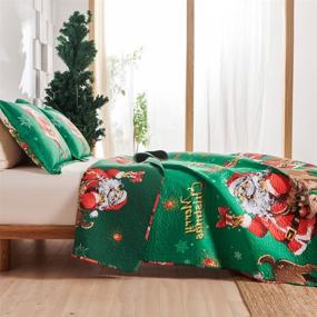 img 2 attached to 🎅 Christmas Bedding Quilts Full/Queen Size - Oliven Green Xmas Santa Elk Bell Bedspread for New Year Gifts - Lightweight Coverlet Blanket for Holiday Home Decor