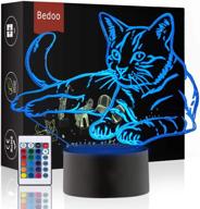 bedoo pet cat 3d illusion night light: remote control, 16 color changing lighting for home, bar, office, party логотип