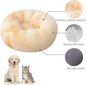 img 3 attached to labworkauto Ultra Soft Round Donut Dog Cat Bed – Waterproof Bottom, Calming Nest Design in Yellow, 39.4 Inch