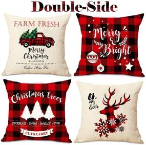 img 4 attached to 🎅 Set of 4 AerWo Christmas Pillow Covers - 18x18 Inches Black and Red Buffalo Plaid Cushion Cases, Double Sided Buffalo Check Throw Pillow Covers for Farmhouse Christmas Winter Decorations