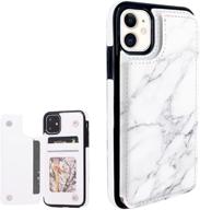 📱 stylish ucolor flip leather wallet case for iphone 11 - marble design (white grey) logo