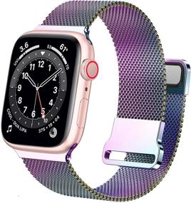 img 4 attached to 🌈 Ремешки Ycysh Metal iWatch, совместимые с Apple Watch Series 7 6 5 4 3 2 1 SE, из нержавеющей стали с магнитной сеткой-петлей, для женщин и мужчин (цветные, 38/40/41мм)