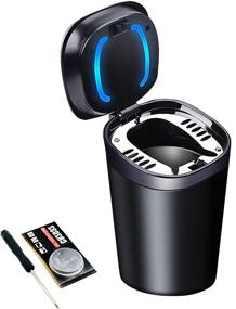 img 4 attached to 🚗 Smell Proof Car Ashtray with Lid, Smokeless Mini Car Trash Can – Detachable Stainless Steel Ash Tray with LED Blue Light