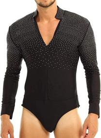 img 4 attached to YiZYiF Sequin V Neck Unitard Ballroom Modern Latin Dance Shirt for Men - Long Sleeve Dancewear