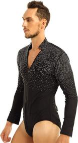 img 3 attached to YiZYiF Sequin V Neck Unitard Ballroom Modern Latin Dance Shirt for Men - Long Sleeve Dancewear